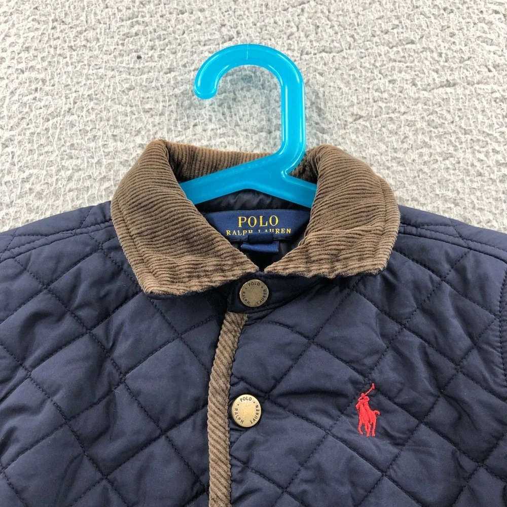 Polo Ralph Lauren Toddler Jacket 2T Boys Navy Blue Diamond Quilted Corduroy Trim